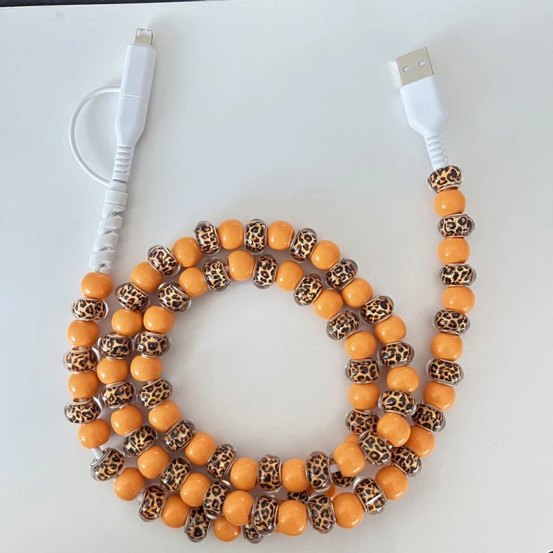 Bluejw 2-in-1 Plaid Beaded Fast Charging Cable 1M Type-C USB & Lightning, Cute Pearl Car Charger Cord for iPhone/Android, Auto Computer Charging, Gifts - Image 5